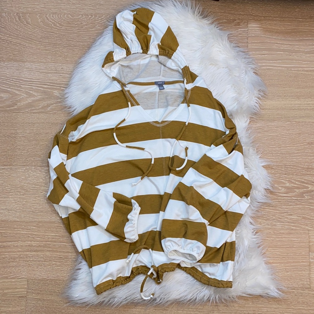 {aerie} striped hoodie • mustard/white • size large